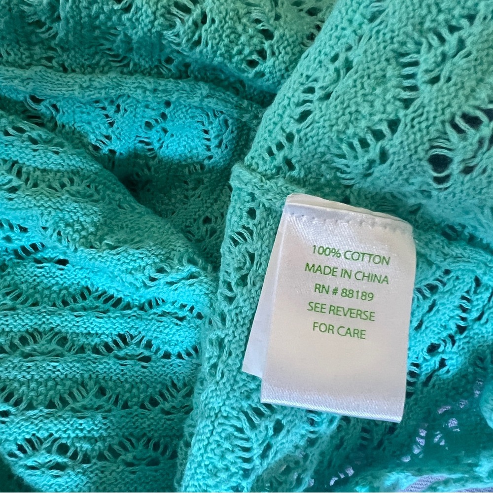 Lilly Pulitzer Athena Tunic Crystal Water Aqua Crochet Knit Pom Cover Up medium - Picture 5 of 5